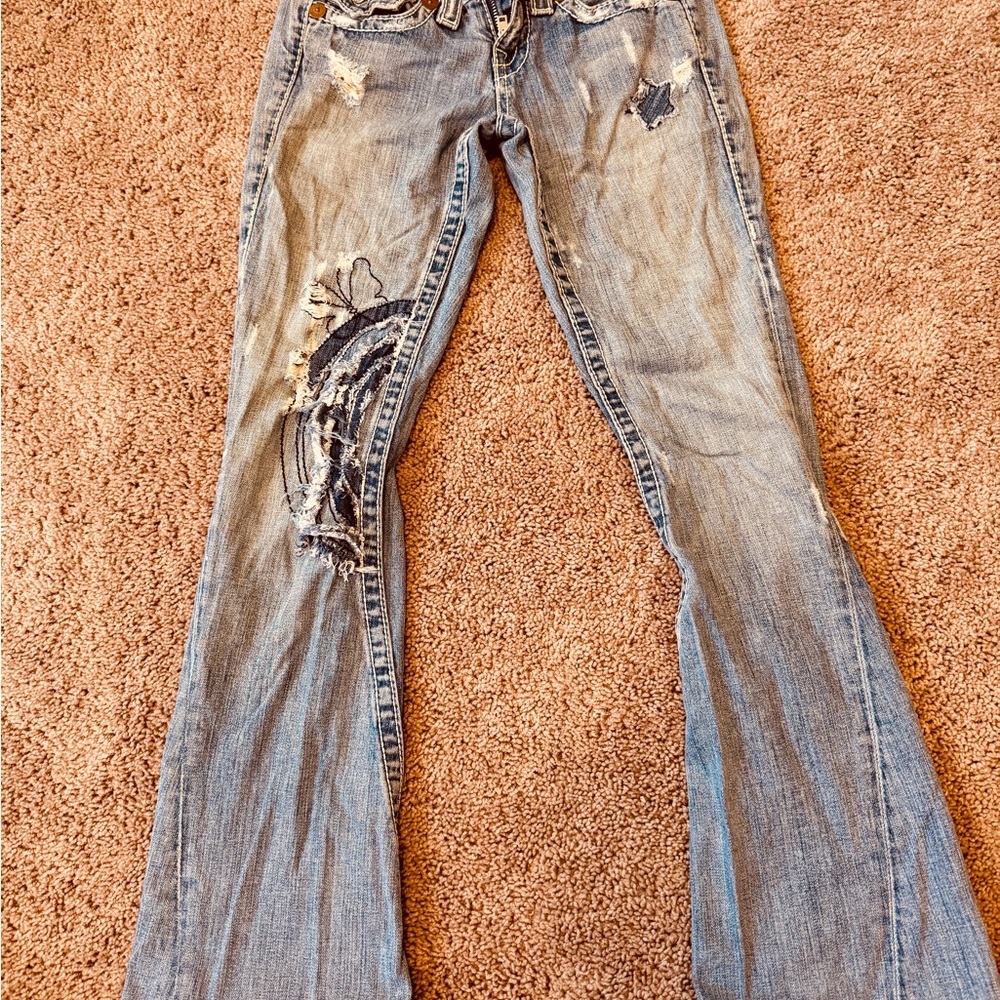 True Religion Light Blue Distressed Flare Jeans